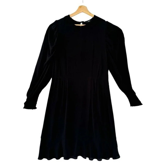 next Black Long Puff Ballon Sleeve Elastic Smocked Cuff Midi Dress Plus Size 14 - Picture 1 of 12